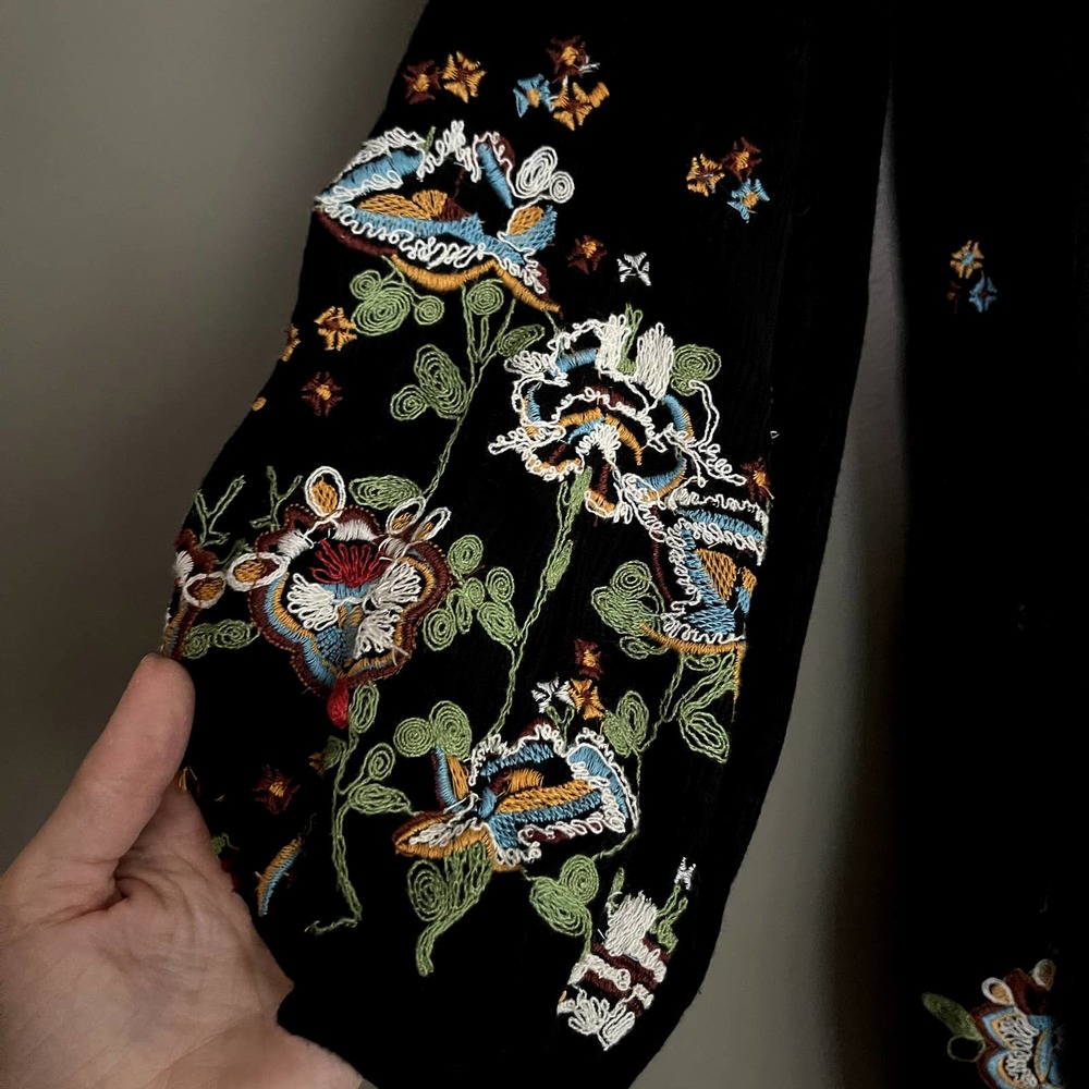 Free People Oxford Embroidered Mini Dress Black Sz Large Floral Embroidery Boho - Picture 9 of 15
